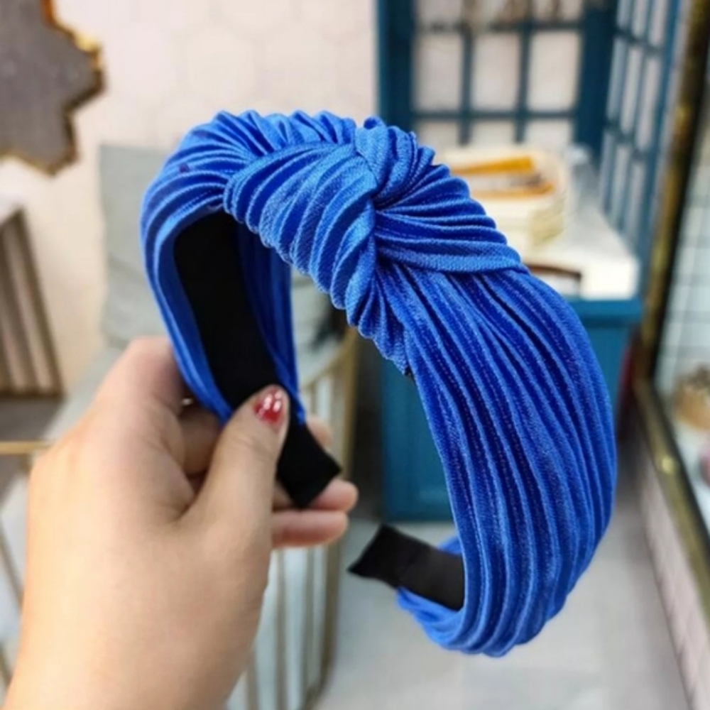 Stefanie Pleated Headband - Blue